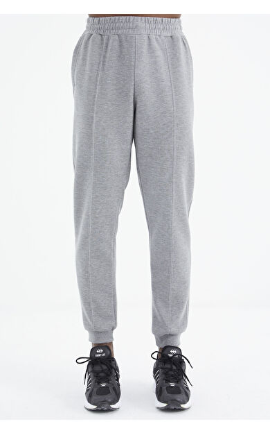 TommyLife Gri Melanj  Bağcıklı Ön Dikiş Detaylı  Standart  Kalıp Erkek Eşofman Alt - 84994