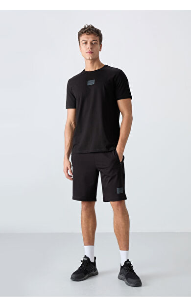 TommyLife Siyah Pamuklu Yumuşak Dokulu Standart Fit Baskılı Erkek Şortlu Takım - 85243