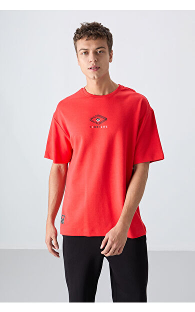 TommyLife Fiesta Pamuklu Kalın Yumuşak Dokulu Oversize Fit Baskılı Erkek T-Shirt - 88325