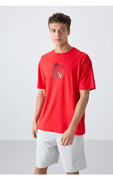 TommyLife Fiesta Pamuklu Kalın Yumuşak Dokulu Oversize Fit Baskılı Erkek T-Shirt - 88332