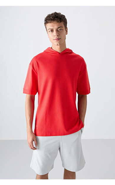 TommyLife Fiesta Pamuklu Kalın Yüzeyi Dokulu Oversize Fit Basic Erkek T-Shirt - 88335