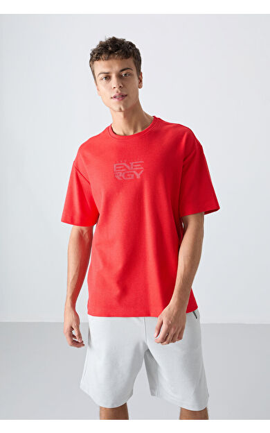TommyLife Fiesta Pamuklu Kalın Yüzeyi Dokulu Oversize Fit Baskılı Erkek T-Shirt - 88336