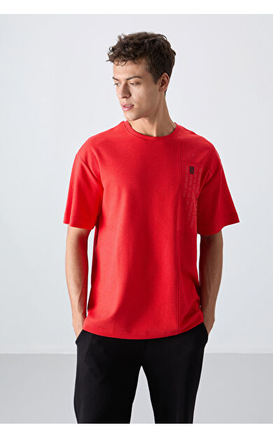 TommyLife Fiesta Pamuklu Kalın Yüzeyi Dokulu Oversize Fit Baskılı Erkek T-Shirt - 88338