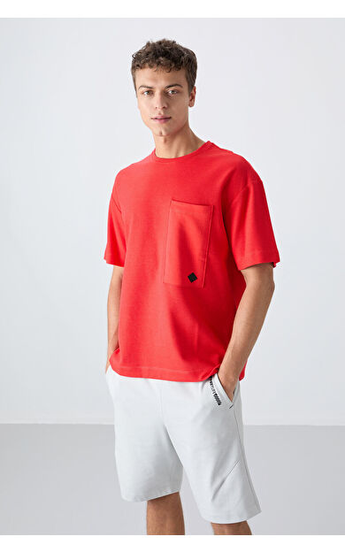 TommyLife Fiesta Pamuklu Kalın Yüzeyi Dokulu Oversize Fit Basic Erkek T-Shirt - 88341