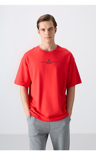 TommyLife Fiesta Pamuklu Kalın Yumuşak Dokulu Oversize Fit Baskılı Erkek T-Shirt - 88321