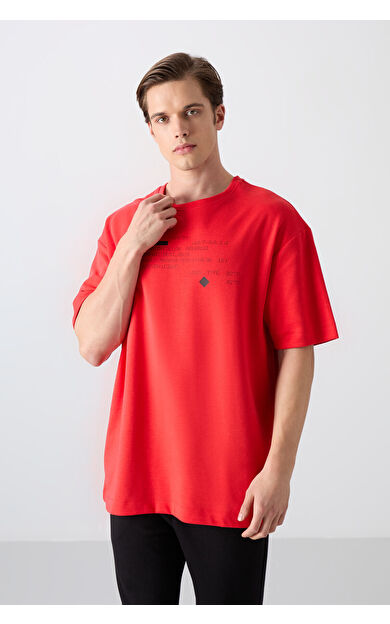 TommyLife Fiesta Pamuklu Kalın Yumuşak Dokulu Oversize Fit Baskılı Erkek T-Shirt - 88326