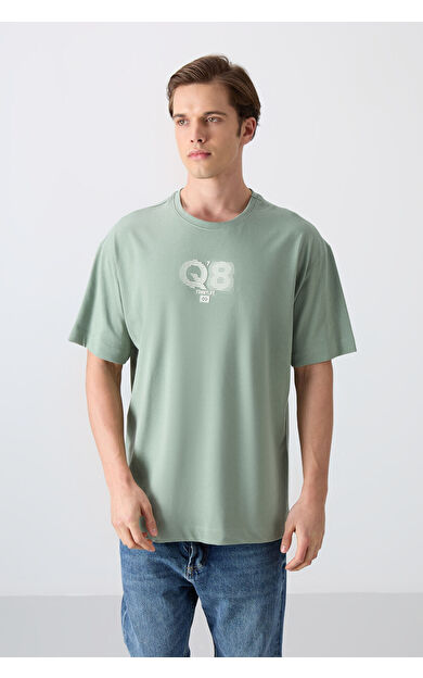 TommyLife Açık Yeşil Pamuklu Kalın Yumuşak Dokulu Oversize Fit Baskılı Erkek T-Shirt - 88333