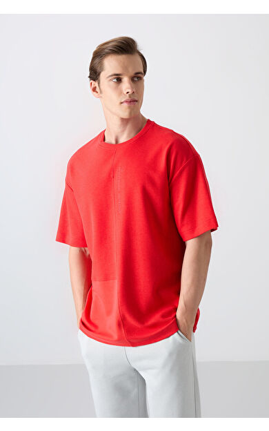 TommyLife Fiesta Pamuklu Kalın Yüzeyi Dokulu Oversize Fit Basic Erkek T-Shirt - 88337