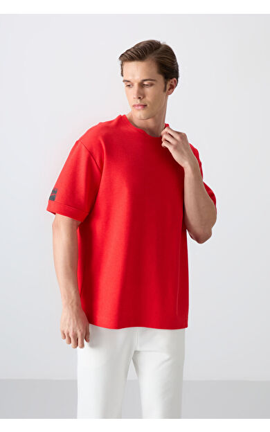TommyLife Fiesta Pamuklu Kalın Yüzeyi Dokulu Oversize Fit Basic Erkek T-Shirt - 88339
