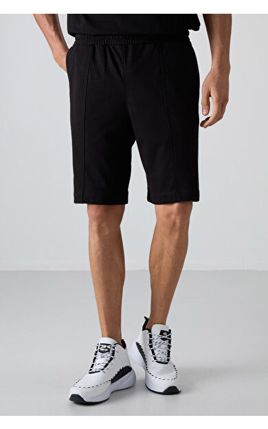 TommyLife Siyah Pamuklu Kalın Yumuşak Dokulu Comfort Fit Basic Erkek Şort - 81261