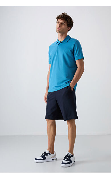 TommyLife Lacivert Pamuklu Kalın Yumuşak Dokulu Comfort Fit Basic Erkek Şort - 81261