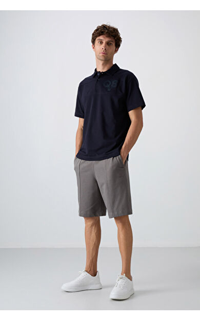 TommyLife Koyu Gri Pamuklu Kalın Yumuşak Dokulu Comfort Fit Basic Erkek Şort - 81261