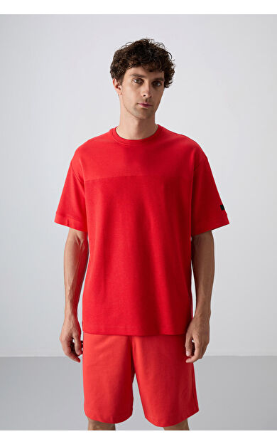 TommyLife Fiesta Pamuklu Kalın Yüzeyi Dokulu Oversize Fit Basic Erkek T-Shirt - 88340