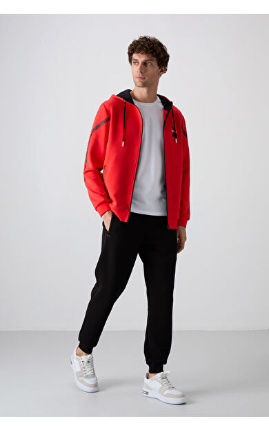 TommyLife Fiesta - Siyah Pamuklu Kalın Yumuşak Dokulu Comfort Fit Baskılı Erkek Eşofman Takım - 85236