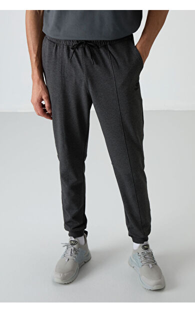 TommyLife Antrasıt Melanj Pamuklu Yumuşak Dokulu Comfort Fit Nakışlı Erkek Jogger - 82123
