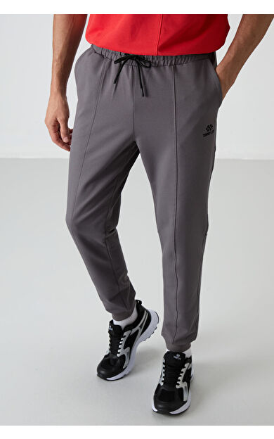 TommyLife Koyu Gri Pamuklu Yumuşak Dokulu Comfort Fit Nakışlı Erkek Jogger - 82123