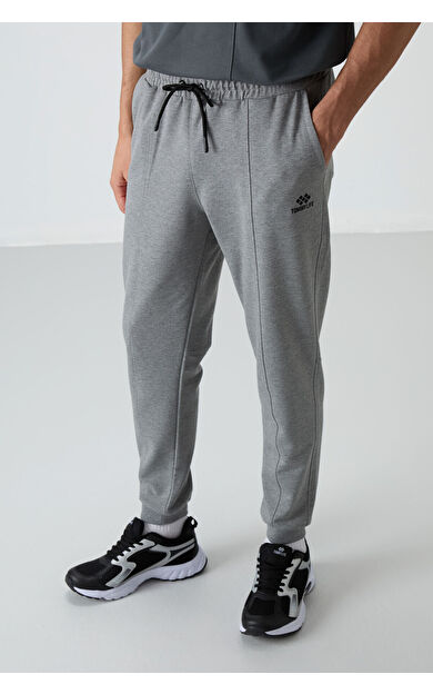 TommyLife Gri Melanj Pamuklu Yumuşak Dokulu Comfort Fit Nakışlı Erkek Jogger - 82123