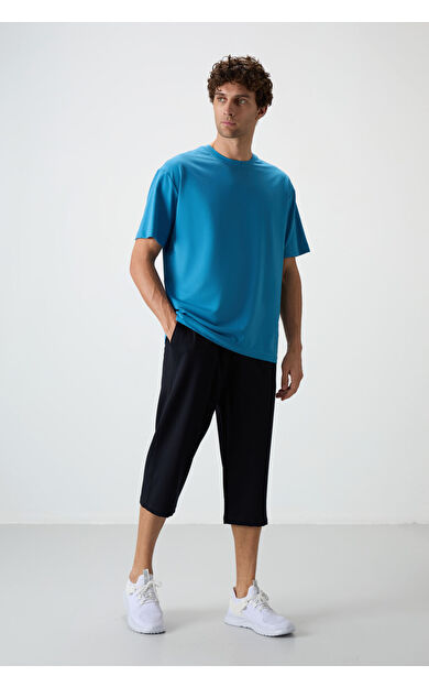 TommyLife Lacivert Pamuklu Yumuşak Dokulu Standart Fit Nakışlı Erkek Kapri - 83102