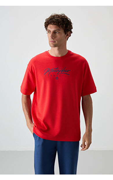 TommyLife Fiesta-Parlament Pamuklu Kalın Yumuşak Dokulu Oversize Fit Baskılı Erkek T-Shirt - 88320
