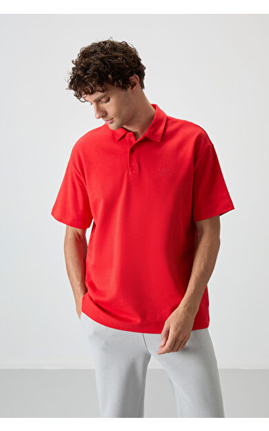 TommyLife Fiesta Pamuklu Kalın Yumuşak Dokulu Oversize Fit Basic Polo Yaka Erkek T-Shirt - 88327