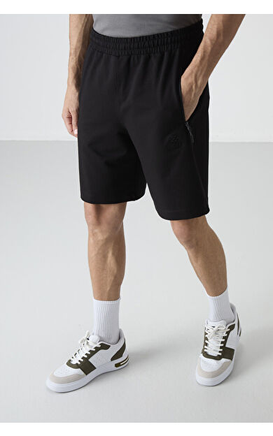 TommyLife Siyah Gizli Fermuar Arka Cepli Bağcıklı Standart Kalıp Erkek Şort - 81136