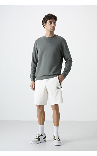 TommyLife Ekru Gizli Fermuar Arka Cepli Bağcıklı Standart Kalıp Erkek Şort - 81136