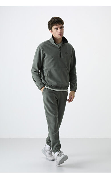 TommyLife Çağla Yarım Fermuar Dik Yaka Lastik Paça Polar Erkek Eşofman Takımı - 85159