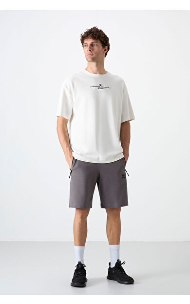 TommyLife Koyu Gri Gizli Fermuar Arka Cepli Bağcıklı Standart Kalıp Erkek Şort - 81136