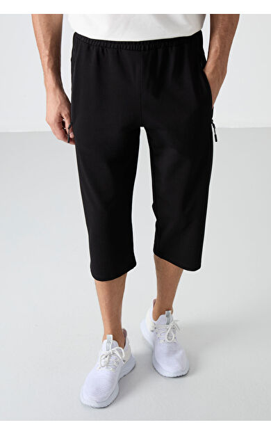 TommyLife Siyah Fermuar Cepli Standart Kalıp Klasik Paça Erkek Kapri - 83091