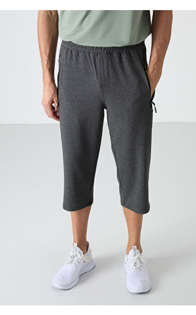 TommyLife Antrasit Melanj Fermuar Cepli Standart Kalıp Klasik Paça Erkek Kapri - 83091