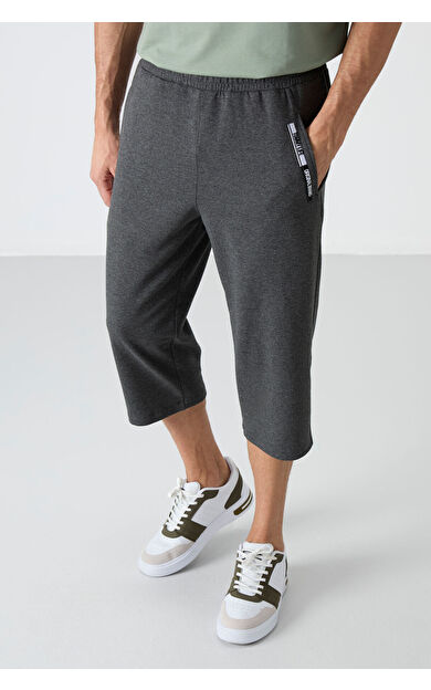 TommyLife Antrasit Melanj Ön Cep Detaylı Standart Kalıp Klasik Paça Erkek Kapri - 83092