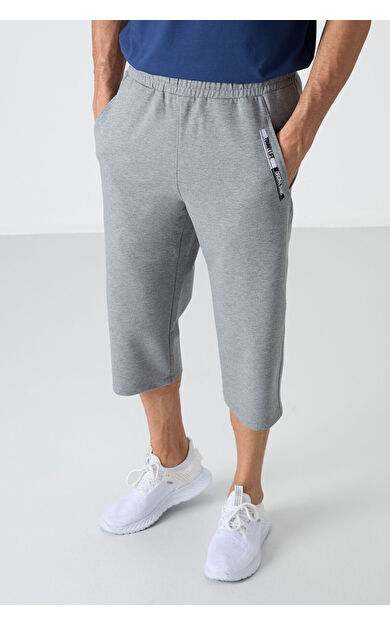 TommyLife Gri Melanj Ön Cep Detaylı Standart Kalıp Klasik Paça Erkek Kapri - 83092