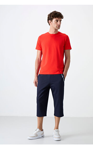 TommyLife İndigo Ön Cep Detaylı Standart Kalıp Klasik Paça Erkek Kapri - 83092