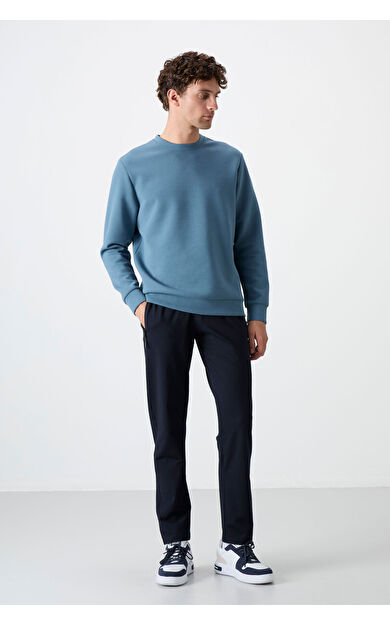 TommyLife Lacivert Fermuarlı Üç Cepli Dar Kalıp Klasik Paça Erkek Eşofman Alt - 84671