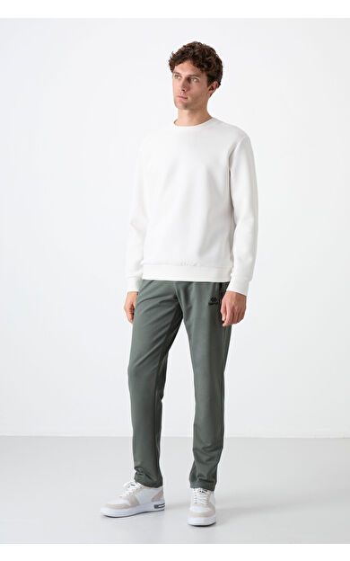 TommyLife Haki Fermuarlı Üç Cepli Dar Kalıp Klasik Paça Erkek Eşofman Alt - 84671