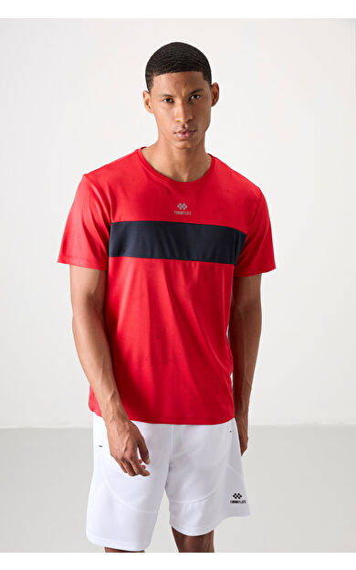 TommyLife Kırmızı Nefes Alan Jakarlı İnce Esnek Standart Fit Erkek Performans T-Shirt - 88398