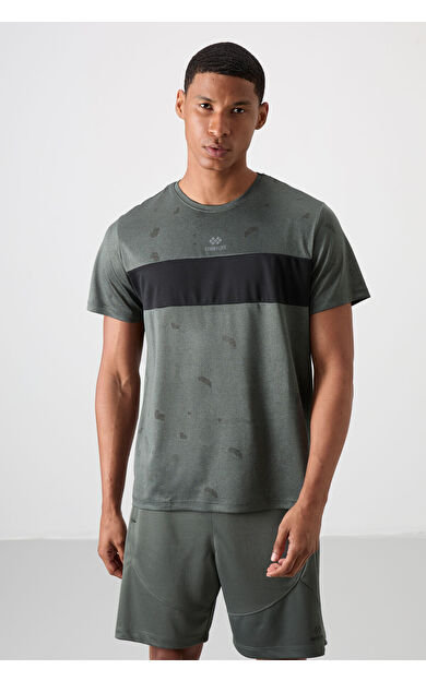 TommyLife Haki Nefes Alan Jakarlı İnce Esnek Standart Fit Erkek Performans T-Shirt - 88398