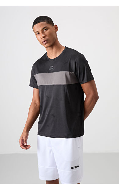 TommyLife Siyah Nefes Alan Jakarlı İnce Esnek Standart Fit Erkek Performans T-Shirt - 88398