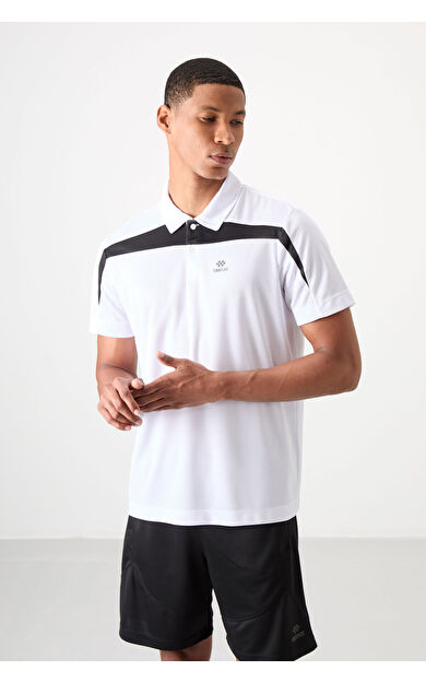 TommyLife Beyaz Nefes Alan Dokulu İnce Esnek Standart Fit Polo Yaka Erkek Performans T-Shirt - 88392
