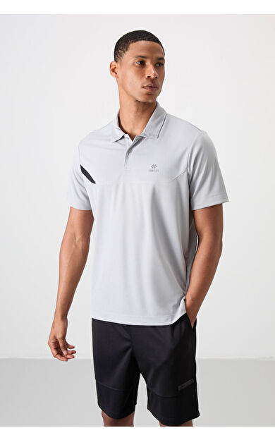 TommyLife Gri Nefes Alan Dokulu İnce Esnek Standart Fit Polo Yaka Erkek Performans T-Shirt - 88402