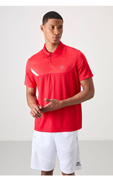 TommyLife Kırmızı Nefes Alan Dokulu İnce Esnek Standart Fit Polo Yaka Erkek Performans T-Shirt - 88402