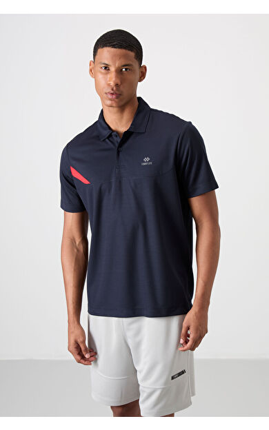 TommyLife Lacivert Nefes Alan Dokulu İnce Esnek Standart Fit Polo Yaka Erkek Performans T-Shirt - 88402