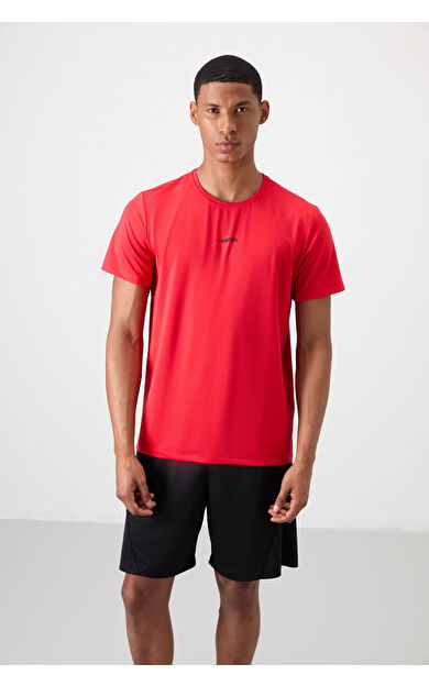 TommyLife Kırmızı Nefes Alan Dokulu İnce Esnek Standart Fit Erkek Performans T-Shirt - 88384