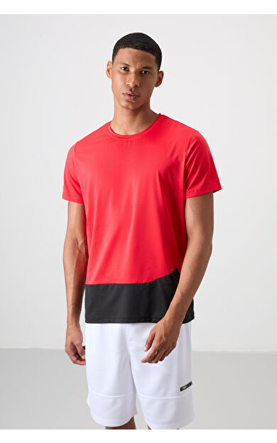 TommyLife Kırmızı Nefes Alan Dokulu İnce Esnek Standart Fit Erkek Performans T-Shirt - 88383