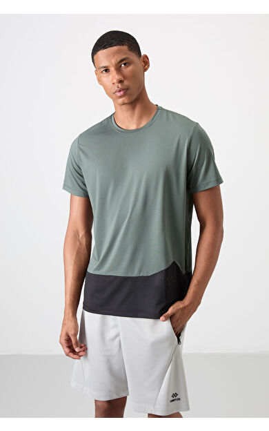 TommyLife Haki Nefes Alan Dokulu İnce Esnek Standart Fit Erkek Performans T-Shirt - 88383