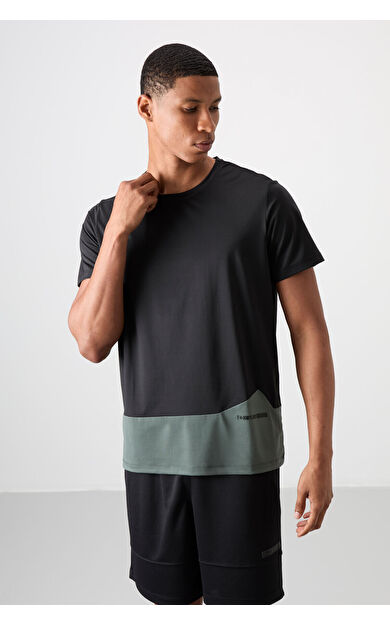 TommyLife Siyah Nefes Alan Dokulu İnce Esnek Standart Fit Erkek Performans T-Shirt - 88383