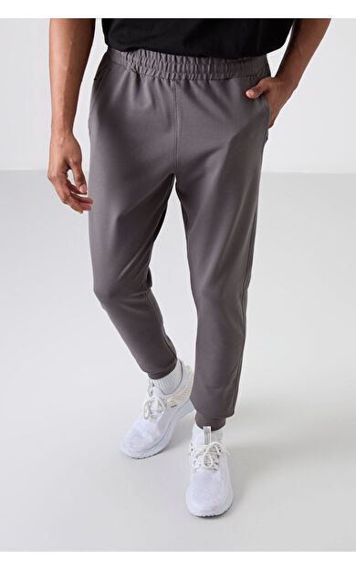 TommyLife Koyu Gri Pamuk Yumuşak Dokulu Standart Fit Nakışlı Erkek Eşofman Alt - 82133