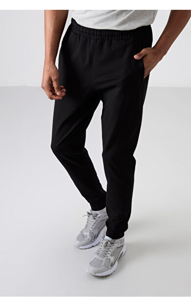 TommyLife Siyah Pamuk Yumuşak Dokulu Standart Fit Nakışlı Erkek Eşofman Alt - 82133
