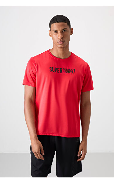 TommyLife Kırmızı Nefes Alan Dokulu İnce Esnek Standart Fit Erkek Performans T-Shirt - 88385