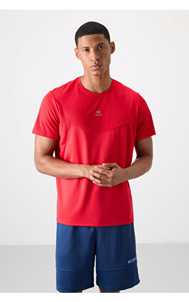 TommyLife Kırmızı Nefes Alan Dokulu İnce Esnek Standart Fit Erkek Performans T-Shirt - 88391